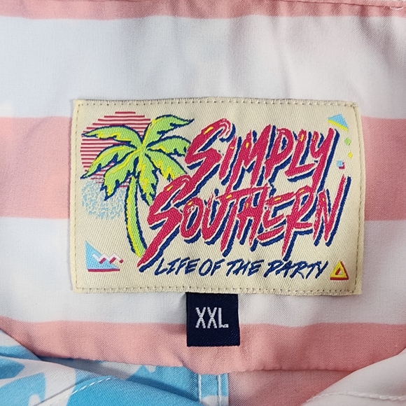 SIMPLY SOUTHERN Mens XXL Anchor and Striped Button Up SS Shirt. - Picture 7 of 8